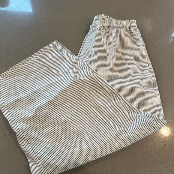 Vince Stripe Linen Blend Women's Pull On Elastic Waist Pants Size Large - Picture 1 of 10